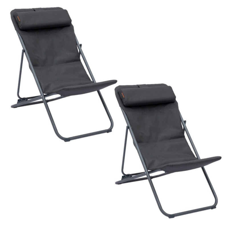 Lot de 2 chiliennes de jardin pliante MIRAEL - Anthracite