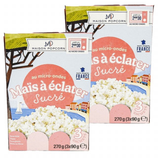 Lot 2x Popcorn sucré au micro-ondes - 3 sachets - Boîte 270g