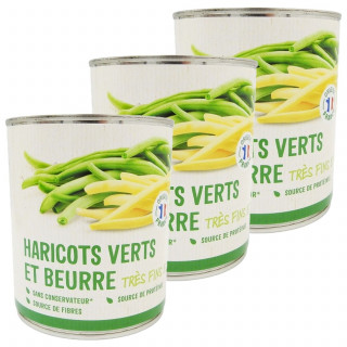 Lot 3x Duo de haricots verts et haricots beurre - Conserve 800g