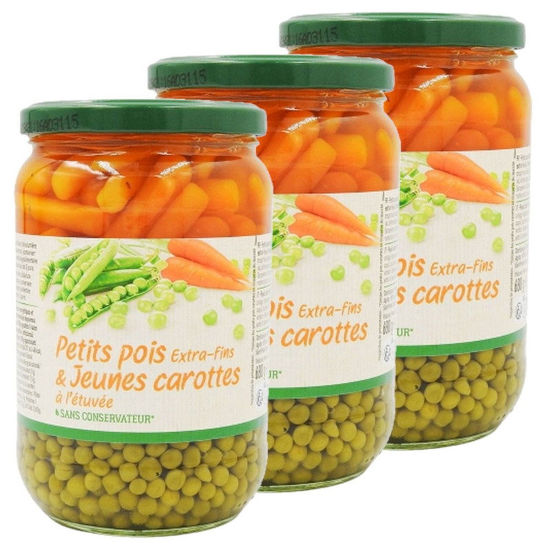 Lot 3x Petits pois carotte - Bocal 425g