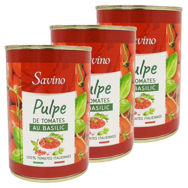 Lot 3x Pulpe de tomates au basilic - Conserve 400g