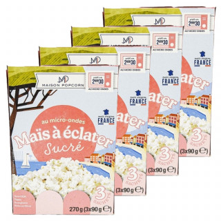 Lot 4x Popcorn sucré au micro-ondes - 3 sachets - Boîte 270g