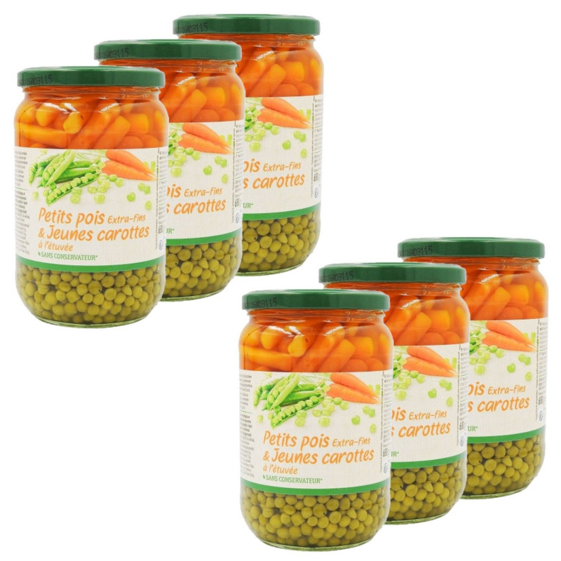 Lot 6x Petits pois carotte - Bocal 425g