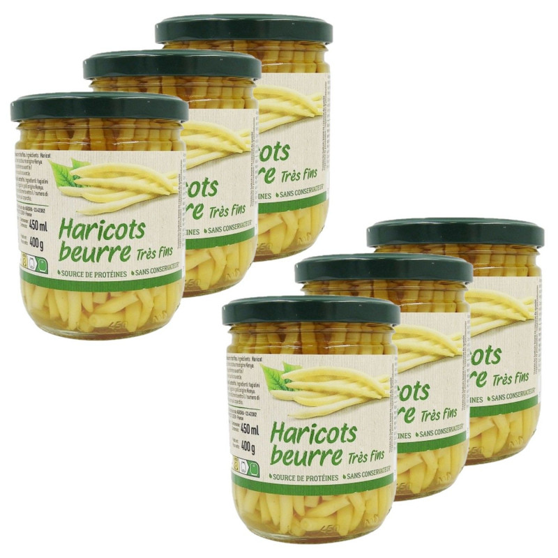 Lot 6x Haricots beurre très fins - Bocal 400g