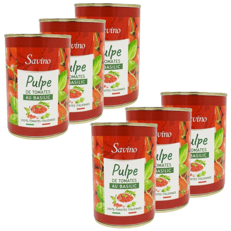 Lot 6x Pulpe de tomates au basilic - Conserve 400g