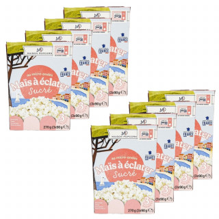 Lot 8x Popcorn sucré au micro-ondes - 3 sachets - Boîte 270g