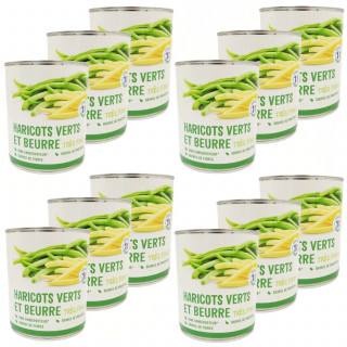 Lot 12x Duo de haricots verts et haricots beurre - Conserve 800g