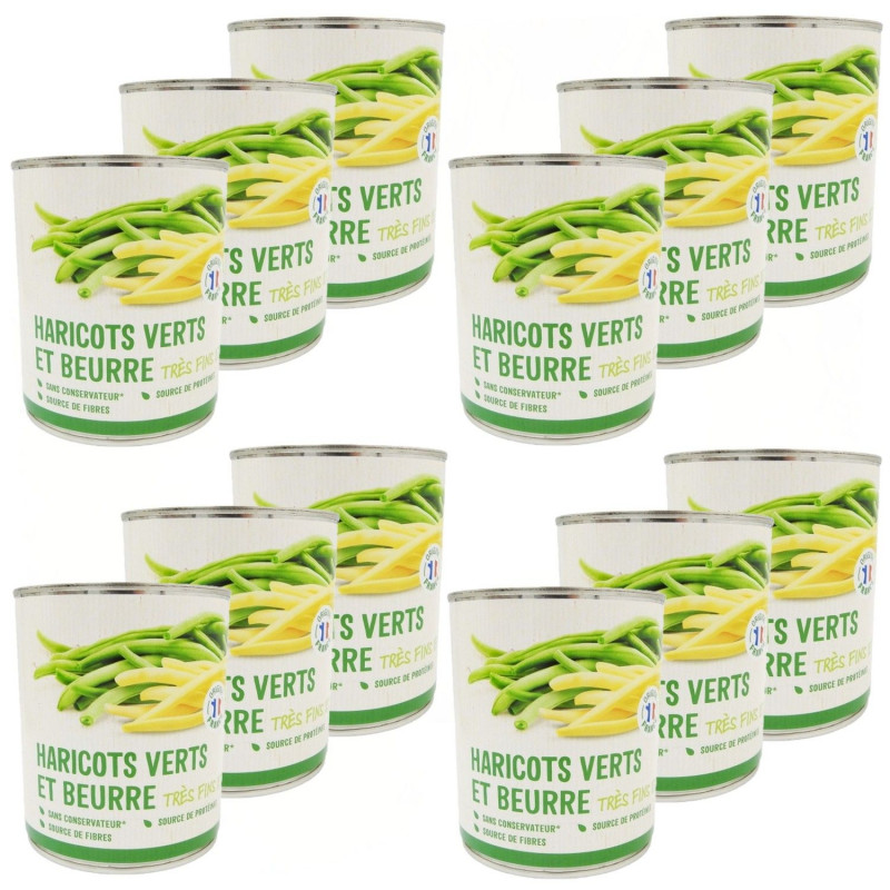 Lot 12x Duo de haricots verts et haricots beurre - Conserve 800g
