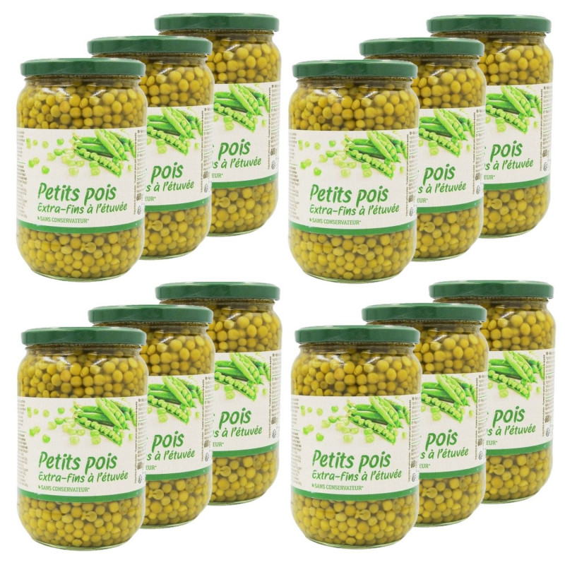 Lot 12x Petits pois extra fins - Bocal 445g