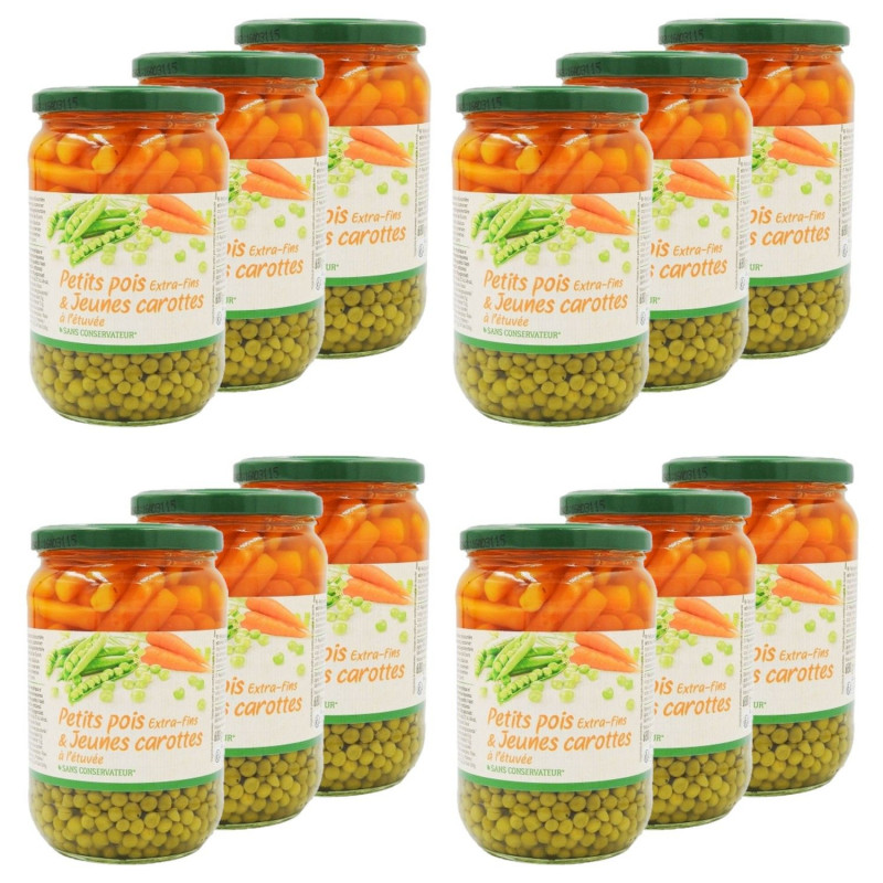 Lot 12x Petits pois carotte - Bocal 425g