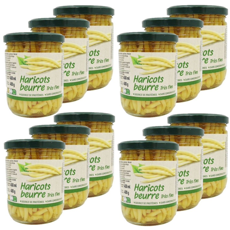 Lot 12x Haricots beurre très fins - Bocal 400g