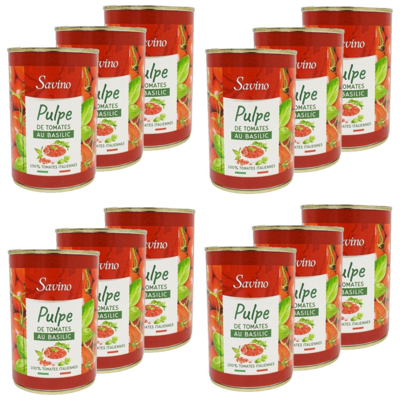 Lot 12x Pulpe de tomates au basilic - Conserve 400g