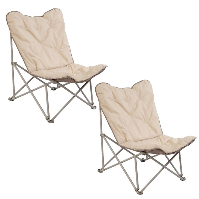 Lot de 2 fauteuils de camping pliants matelassés - Beige