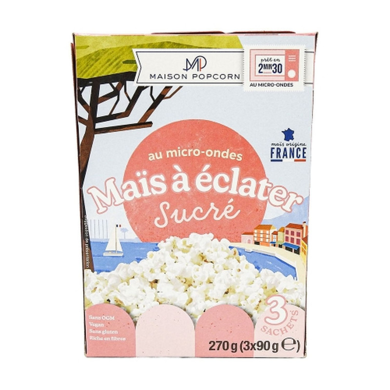 Popcorn sucré au micro-ondes - 3 sachets - Boîte 270g