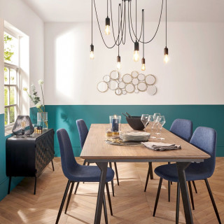 Lot de 4 chaises en tissu bleu navy et pieds métal noir - NOKAS