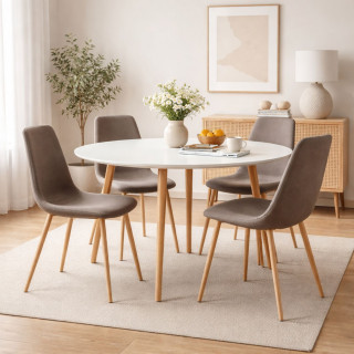 Lot de 4 chaises en tissu taupe et pieds métal effet bois - ROKA