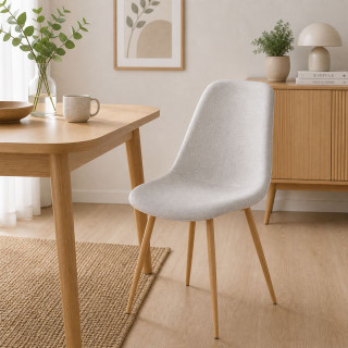 Chaise en tissu gris et pieds métal effet bois - ROKA