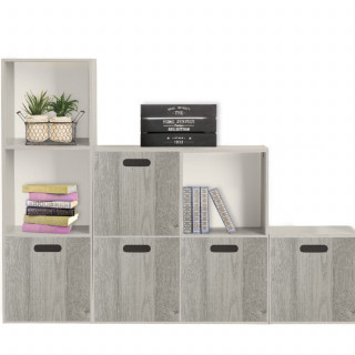 Lot de 2 boîtes de rangement effet chêne gris - L. 31 x l. 31 x H. 31 cm - MIX N' MODUL