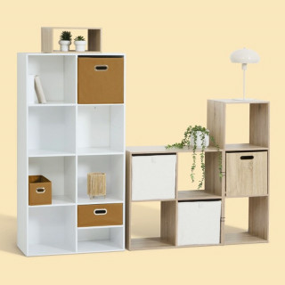 Lot de 2 boîtes de rangement effet chêne naturel - L. 31 x l. 31 x H. 31 cm - MIX N' MODUL