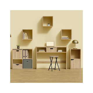 Lot de 2 boîtes de rangement effet chêne naturel - L. 31 x l. 31 x H. 31 cm - MIX N' MODUL