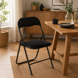 Lot de 6 chaises pliantes effet velours noir