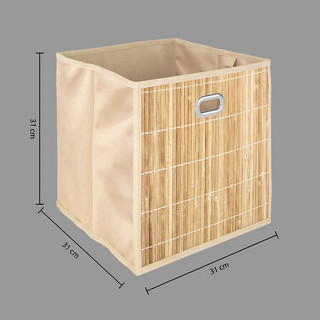 Boîte de rangement design en bambou et tissu - Beige