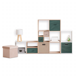 Lot de 12 Boites de rangement en tissu avec poignée - Longueur 31 x Hauteur 15 cm - Vert Kaki