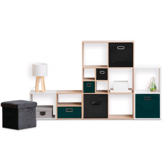 Lot de 12 Boites de rangement en tissu avec poignée - Longueur 31 x Hauteur 15 cm - Noir