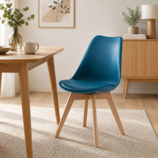 Lot de 4 Chaises en polypropylène avec coussin Baya - Bleu Canard