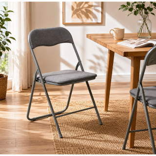 Chaise pliante effet velours gris