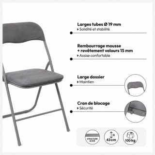 Chaise pliante effet velours gris