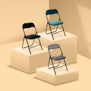 Chaise pliante effet velours - Bleu