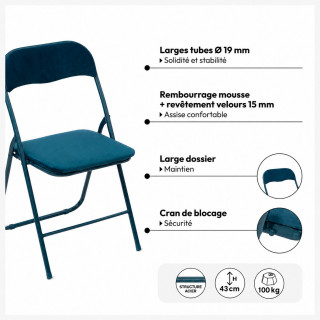 Chaise pliante effet velours - Bleu