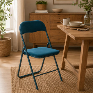 Chaise pliante effet velours - Bleu