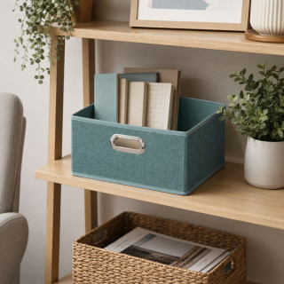 Lot de 6 boîtes de rangement en tissu MIX 'N MODUL - L.31 x l.31 x H.15 cm - Bleu chiné