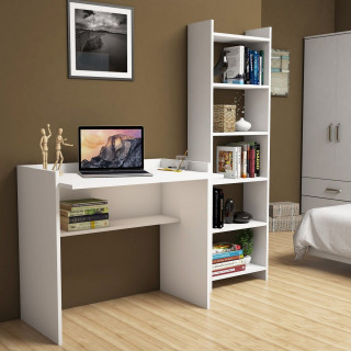 Ensemble bureau avec bibliothèque intégrée 6 niveaux blanc MILAN