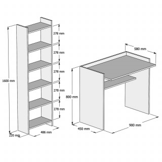 Ensemble bureau avec bibliothèque intégrée 6 niveaux blanc MILAN
