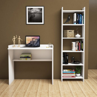 Ensemble bureau avec bibliothèque intégrée 6 niveaux blanc MILAN