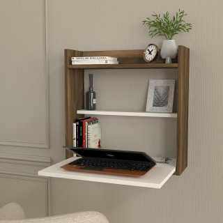 Bureau suspendu rabattable avec rangements Marron et Blanc - HELSINKI