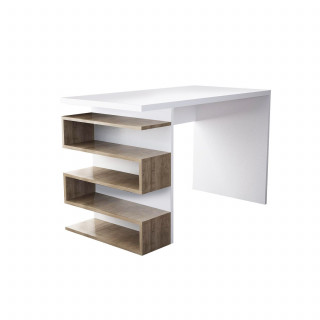 Bureau design blanc avec rangements latéraux effet bois - AARHURS