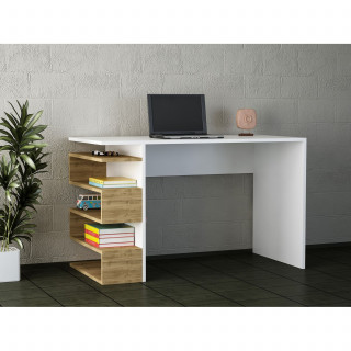 Bureau design blanc avec rangements latéraux effet bois - AARHURS