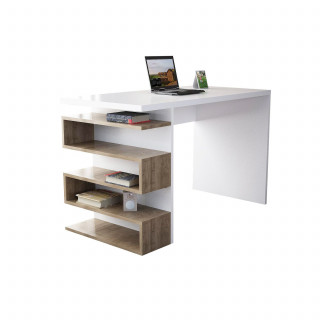Bureau design blanc avec rangements latéraux effet bois - AARHURS
