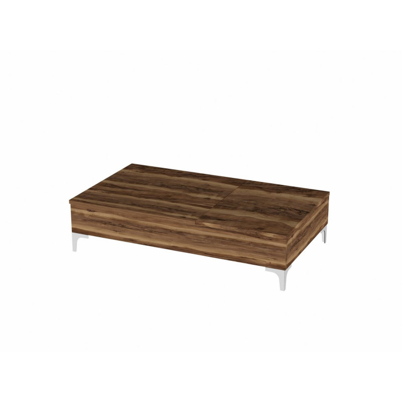 Table basse relevable décor noyer avec rangements intégrés - UPPSALA