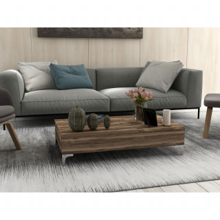 Table basse relevable décor noyer avec rangements intégrés - UPPSALA