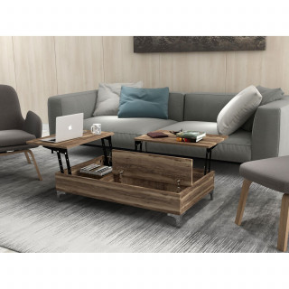Table basse relevable décor noyer avec rangements intégrés - UPPSALA