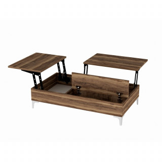 Table basse relevable décor noyer avec rangements intégrés - UPPSALA