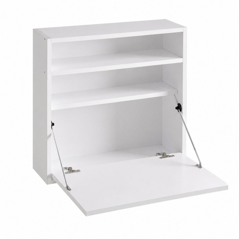 Bureau mural rabattable Blanc avec 2 étagères intégrées - TULUM