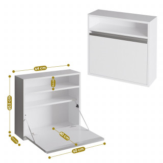 Bureau mural rabattable Blanc avec 2 étagères intégrées - TULUM