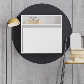 Bureau mural rabattable Blanc avec 2 étagères intégrées - TULUM