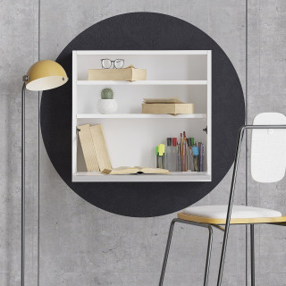 Bureau mural rabattable Blanc avec 2 étagères intégrées - TULUM
